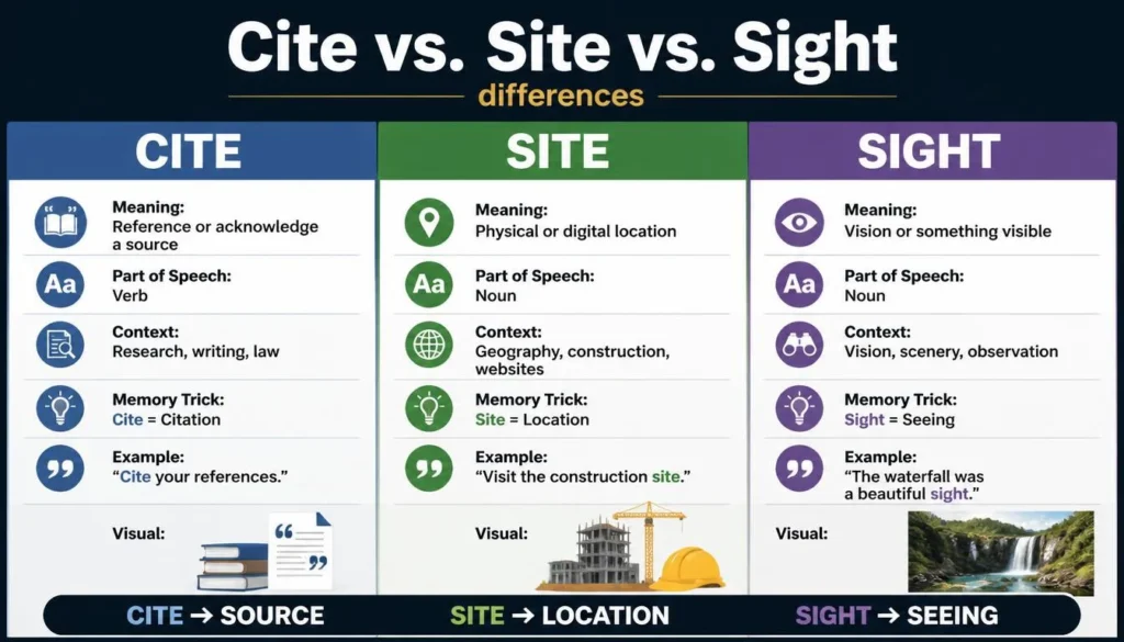 Cite vs. Site vs. Sight  differences