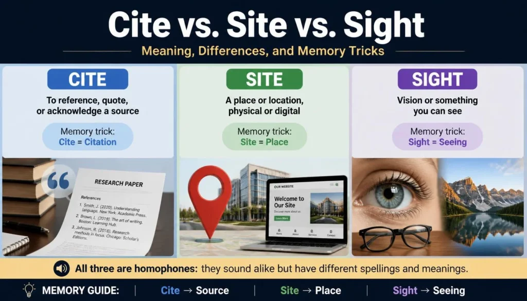 Cite vs. Site vs. Sight quick revision