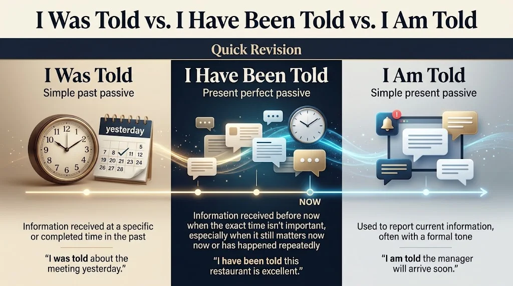 I Was Told vs. I Have Been Told vs. I Am Told Quick Revision
