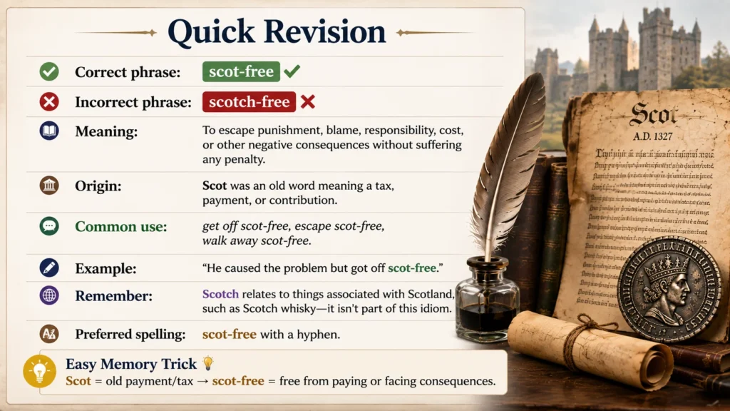 Scot Free or Scotch Free: Quick Revision