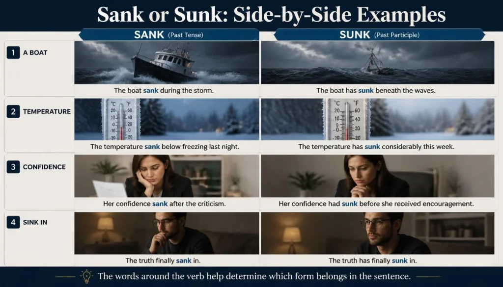 Sank or Sunk examples