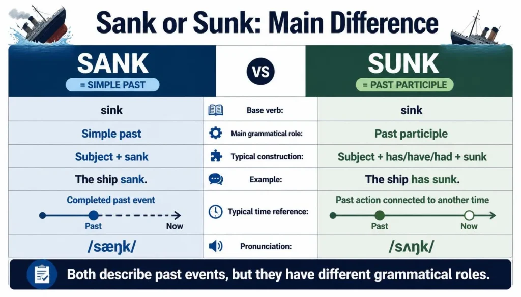 Sank or Sunk main difference