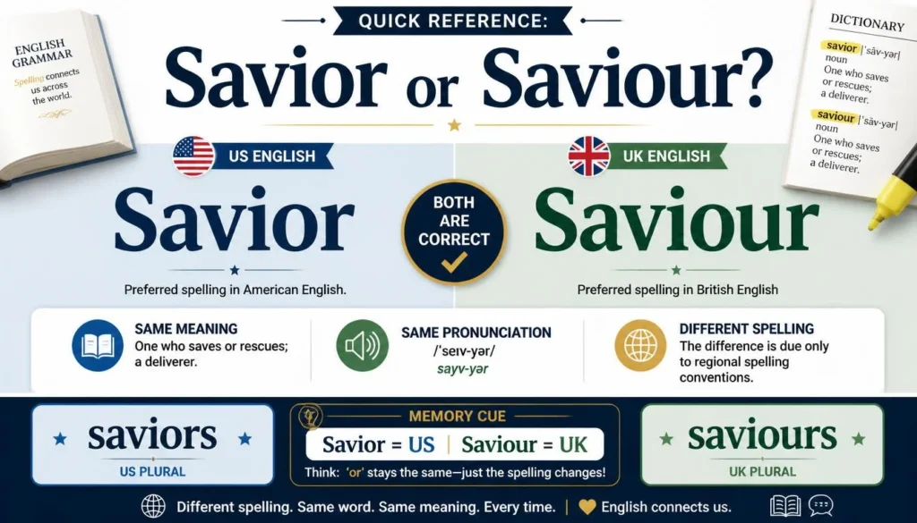 Saviour or Savior quick referance